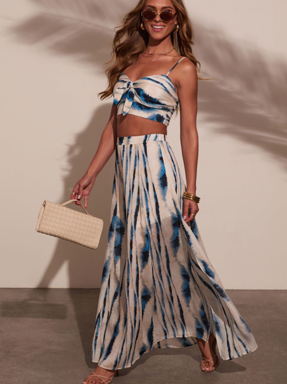 Maxi Side-Slit Skirt in Blue Tie-Dye